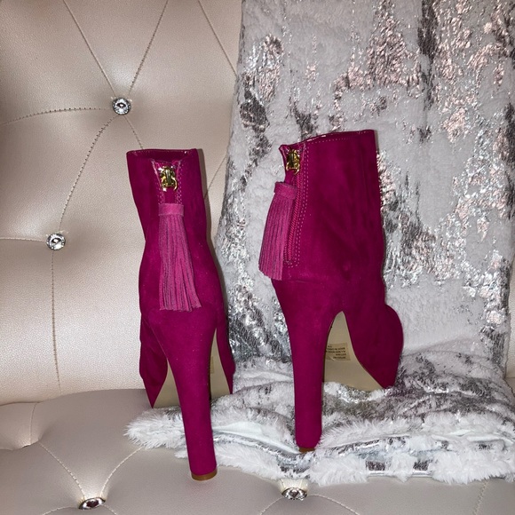 NEW Colin Stuart Fuchsia Faux Suede Platform Back Zip Ankle Boots Size 11B - Picture 11 of 15